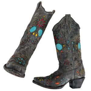 Corral Sugar Skull Cowboy Western Boot Dark Gray Distressed Leather R2475 Size 6